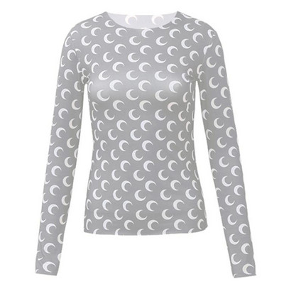 Karštas išpardavimas Mėnulio apačią mažinantys marškinėliai Ploni drabužiai Apsauga nuo saulės Ledinio šilko viršutinė apvali kaklo marškinėliai su aukšta apykakle Madingi jaunaties marginimo marškinėliai