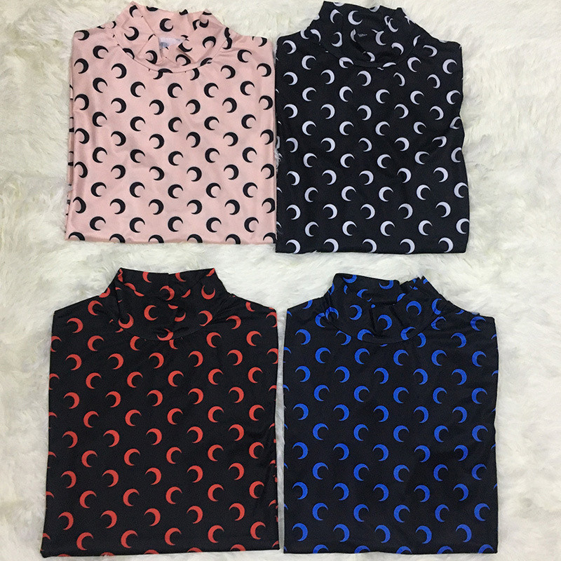 Karštas išpardavimas Mėnulio apačią mažinantys marškinėliai Ploni drabužiai Apsauga nuo saulės Ledinio šilko viršutinė apvali kaklo marškinėliai su aukšta apykakle Madingi jaunaties marginimo marškinėliai