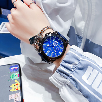 Vyriškas laikrodis su apvaliu ciferblatu ir ekologiškos odos apyranke