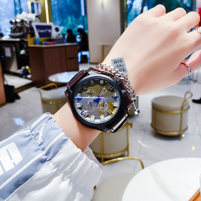 Vyriškas laikrodis su apvaliu ciferblatu ir ekologiškos odos apyranke