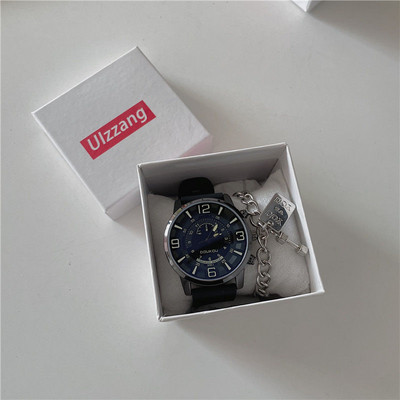 Vyriškas laikrodis su apvaliu ciferblatu ir ekologiškos odos apyranke