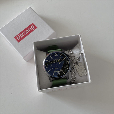 Vyriškas laikrodis su apvaliu ciferblatu ir ekologiškos odos apyranke