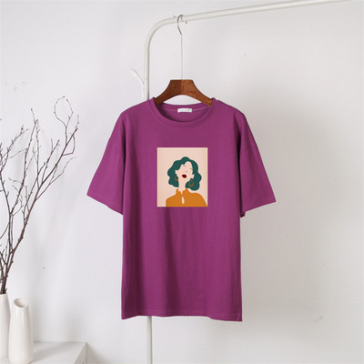 Blessyuki Mieli mergaitiški marškinėliai su raštais, moteriški vasarai, nauji 100 % medvilnė, estetiški raštai su O kaklu, moteriški palaidi marškinėliai