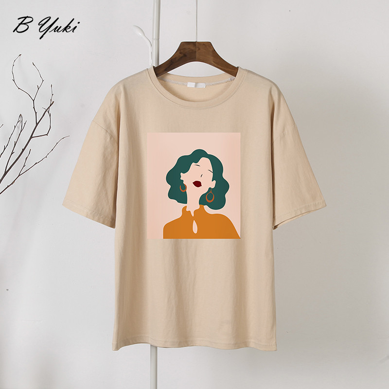 Blessyuki Mieli mergaitiški marškinėliai su raštais, moteriški vasarai, nauji 100 % medvilnė, estetiški raštai su O kaklu, moteriški palaidi marškinėliai