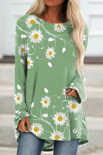 2022. Ženska tunika s cvjetnim tratinčicama Dnevni vikend Tunika s cvjetnim slikama Majica kratkih rukava s printom dugih rukava Okrugli izrez Basic Essential