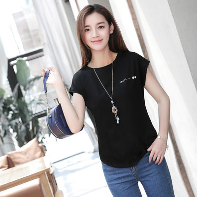 2022 m. vasariniai moteriški marškinėliai trumpomis rankovėmis, medvilniniai marškinėliai, trumpomis rankovėmis, „Batwing“ rankovėmis „T“ raidėmis marškinėliai moteriški siuvinėti deimantai