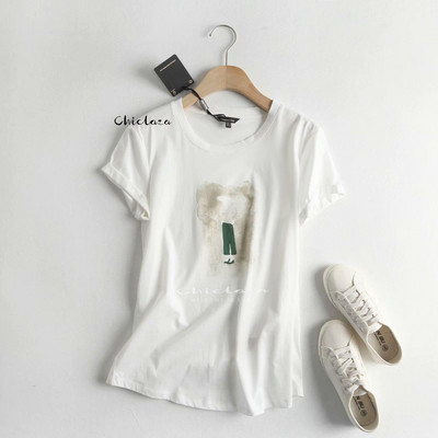CHICLAZA 2022 új nyári fehér pamut póló női alkalmi O-nyakú, rövid ujjú, nyomott póló felsők