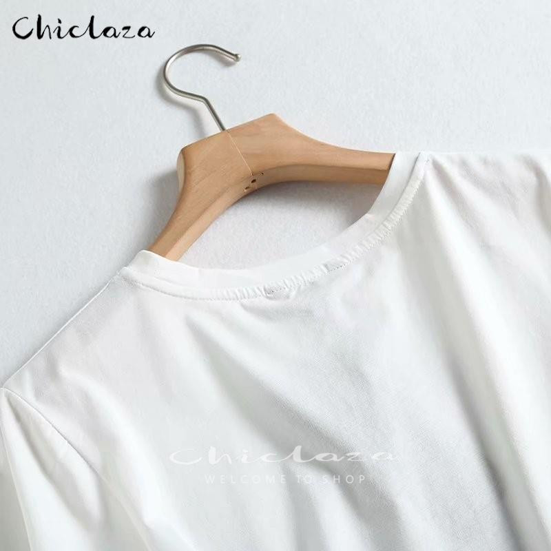 CHICLAZA 2022 új nyári fehér pamut póló női alkalmi O-nyakú, rövid ujjú, nyomott póló felsők