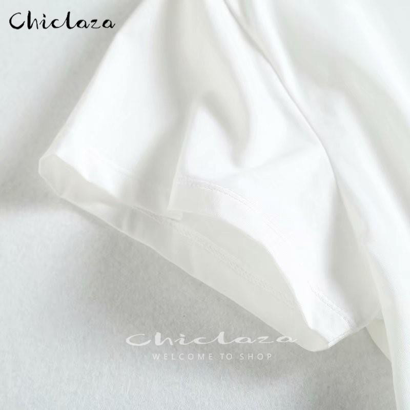CHICLAZA 2022 új nyári fehér pamut póló női alkalmi O-nyakú, rövid ujjú, nyomott póló felsők