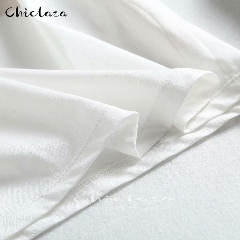 CHICLAZA 2022 új nyári fehér pamut póló női alkalmi O-nyakú, rövid ujjú, nyomott póló felsők