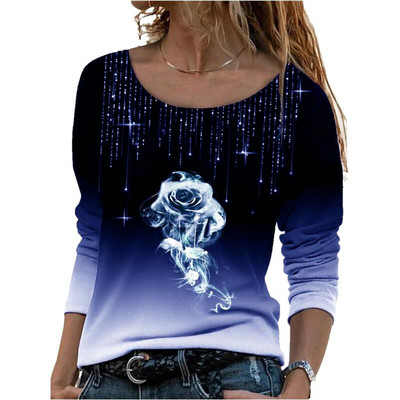 Γυναικείο μπλουζάκι μόδας Oversize Μακρυμάνικο πουκάμισο με στάμπα O-λαιμόκοψη Φθινοπωρινά χειμωνιάτικα μπλουζάκια