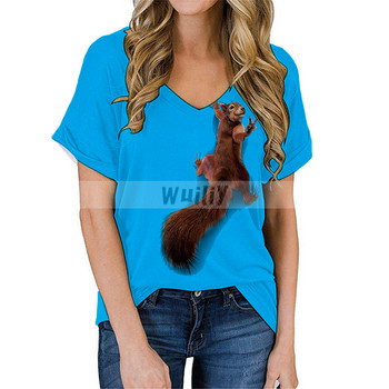 Γυναικείο μπλουζάκι σκίουρος Lovely graphic T-shirt Animal 3D print Βαμβακερό πουκάμισο με λαιμόκοψη χαριτωμένα μπλουζάκια για κορίτσια για κατοικίδια μπλουζάκια