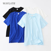 WAVLATII 2021 Νέα γυναικεία βαμβακερά μπλουζάκια Lady Casual White Black Tees Γυναικεία καλοκαιρινά υπερμεγέθη μπλε μπλουζάκια WT2103