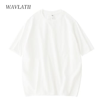 WAVLATII 2021 Νέα γυναικεία βαμβακερά μπλουζάκια Lady Casual White Black Tees Γυναικεία καλοκαιρινά υπερμεγέθη μπλε μπλουζάκια WT2103