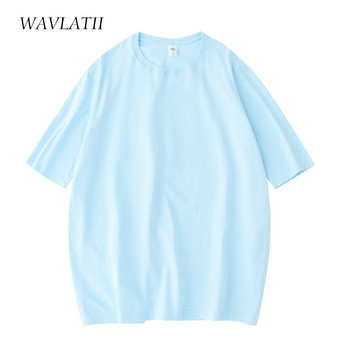 WAVLATII 2021 Νέα γυναικεία βαμβακερά μπλουζάκια Lady Casual White Black Tees Γυναικεία καλοκαιρινά υπερμεγέθη μπλε μπλουζάκια WT2103