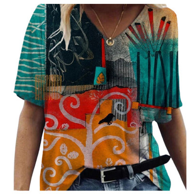 S-3XL tricou casual de vară 2021, tricou cu imprimeu animal pentru femei, topuri cu mânecă scurtă, cu gât în V, pentru femei, dimensiune hipster de stradă