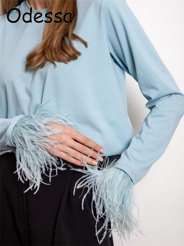 Odessa suletuttidega vabaaja pikkade varrukatega T-särk, naiste 2022. aasta talvekevadine streerwear peo naiste kaelusega T-särgid
