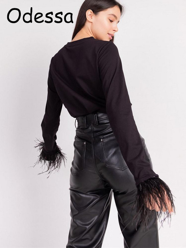 Odessa suletuttidega vabaaja pikkade varrukatega T-särk, naiste 2022. aasta talvekevadine streerwear peo naiste kaelusega T-särgid