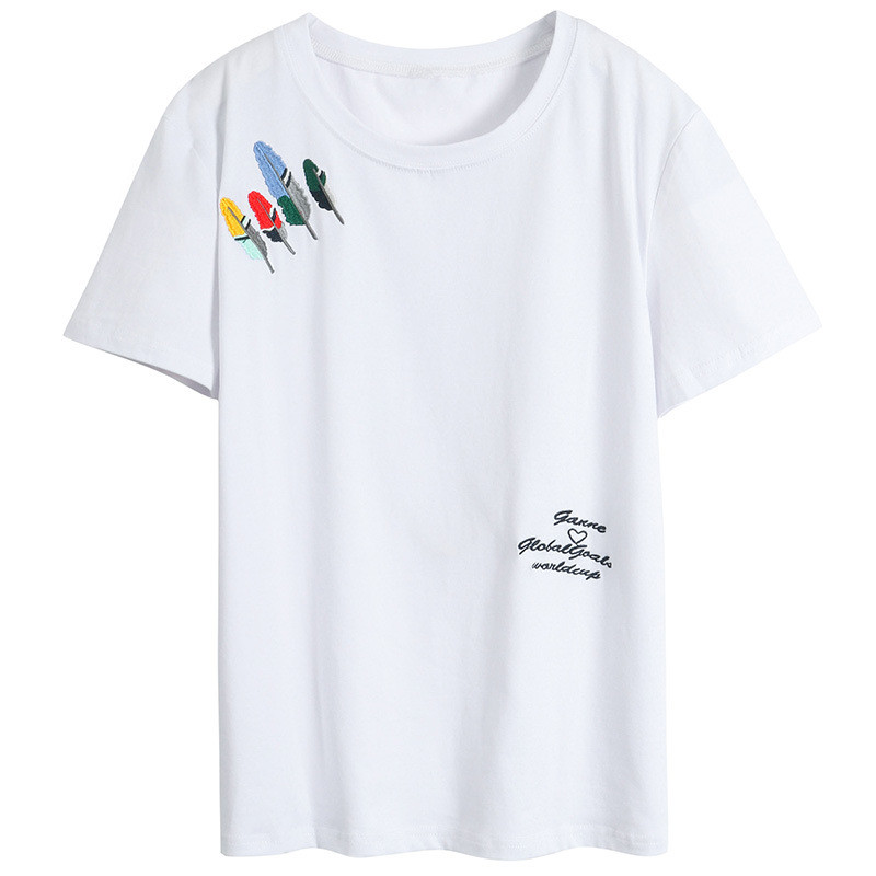 2022 m. Moteriški marškinėliai Medvilniniai Gražūs baltai marginti marškinėliai Mieli trumpomis rankovėmis negabaritinių marškinėlių viršūnės Moteriški marškinėliai