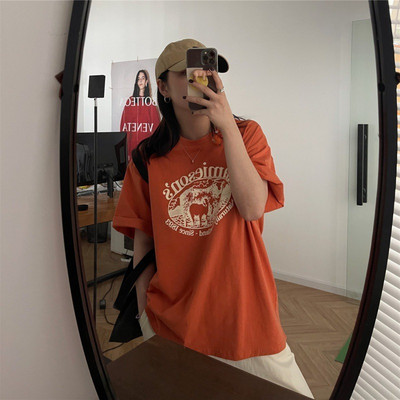 2021 m. grafiniai marškinėliai Saldūs ir aštrūs viršūnės tamsiai žali marškinėliai moteriškos raidės miško raštais trumpomis rankovėmis Lnst marškinėliai studentų laisvi