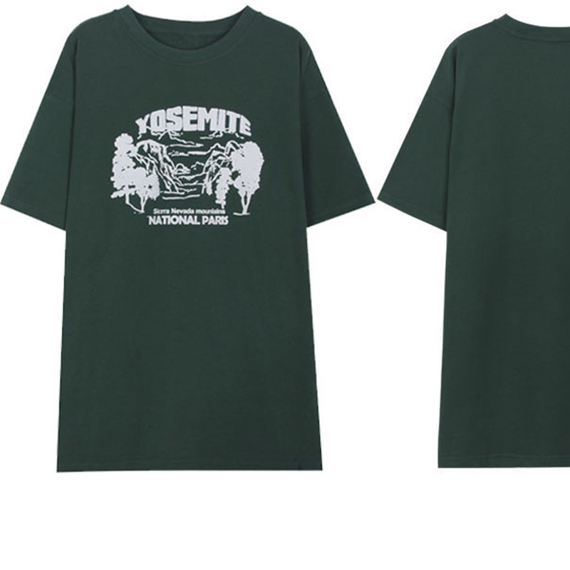 2021 m. grafiniai marškinėliai Saldūs ir aštrūs viršūnės tamsiai žali marškinėliai moteriškos raidės miško raštais trumpomis rankovėmis Lnst marškinėliai studentų laisvi