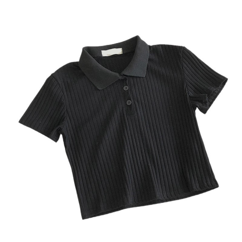 Korėjietiško stiliaus POLO Solid Crop Top, briaunoti mygtukai, trumpi megzti marškinėliai, madingi moteriški „Ropa Mujer“ drabužiai 2022 m.