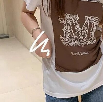 2022 m. pavasaris vasara Naujo stiliaus moteriški raštais marginti medvilniniai marškinėliai trumpomis rankovėmis