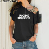 Női póló Imagine Dragons Funny Tee Top rövid ujjú női ruházati póló Irregular Skew Cross Bandage Tops