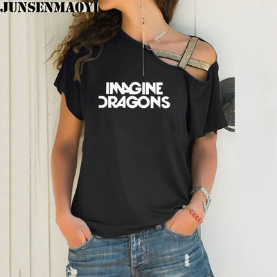 Női póló Imagine Dragons Funny Tee Top rövid ujjú női ruházati póló Irregular Skew Cross Bandage Tops