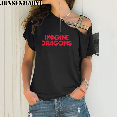 Női póló Imagine Dragons Funny Tee Top rövid ujjú női ruházati póló Irregular Skew Cross Bandage Tops