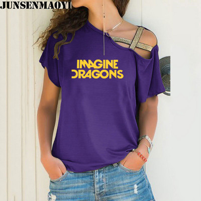 Női póló Imagine Dragons Funny Tee Top rövid ujjú női ruházati póló Irregular Skew Cross Bandage Tops