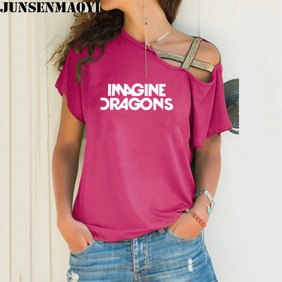 Női póló Imagine Dragons Funny Tee Top rövid ujjú női ruházati póló Irregular Skew Cross Bandage Tops