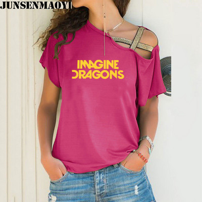 Női póló Imagine Dragons Funny Tee Top rövid ujjú női ruházati póló Irregular Skew Cross Bandage Tops