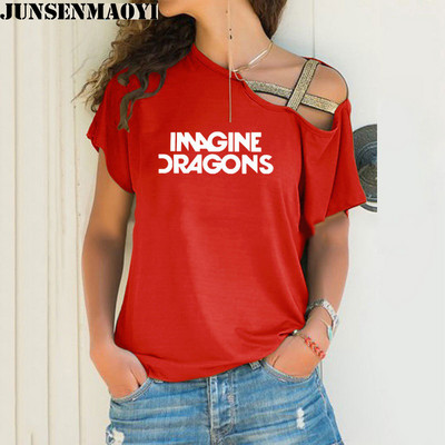 Női póló Imagine Dragons Funny Tee Top rövid ujjú női ruházati póló Irregular Skew Cross Bandage Tops