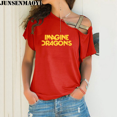 Női póló Imagine Dragons Funny Tee Top rövid ujjú női ruházati póló Irregular Skew Cross Bandage Tops