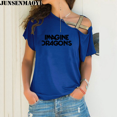 Női póló Imagine Dragons Funny Tee Top rövid ujjú női ruházati póló Irregular Skew Cross Bandage Tops