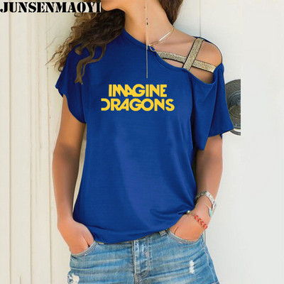 Női póló Imagine Dragons Funny Tee Top rövid ujjú női ruházati póló Irregular Skew Cross Bandage Tops