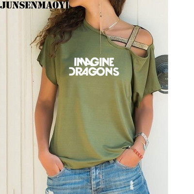 Női póló Imagine Dragons Funny Tee Top rövid ujjú női ruházati póló Irregular Skew Cross Bandage Tops
