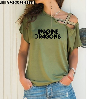 Női póló Imagine Dragons Funny Tee Top rövid ujjú női ruházati póló Irregular Skew Cross Bandage Tops