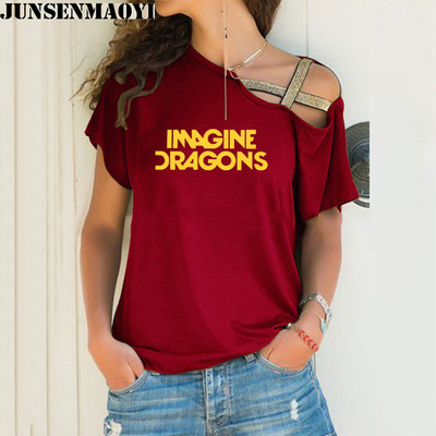 Női póló Imagine Dragons Funny Tee Top rövid ujjú női ruházati póló Irregular Skew Cross Bandage Tops