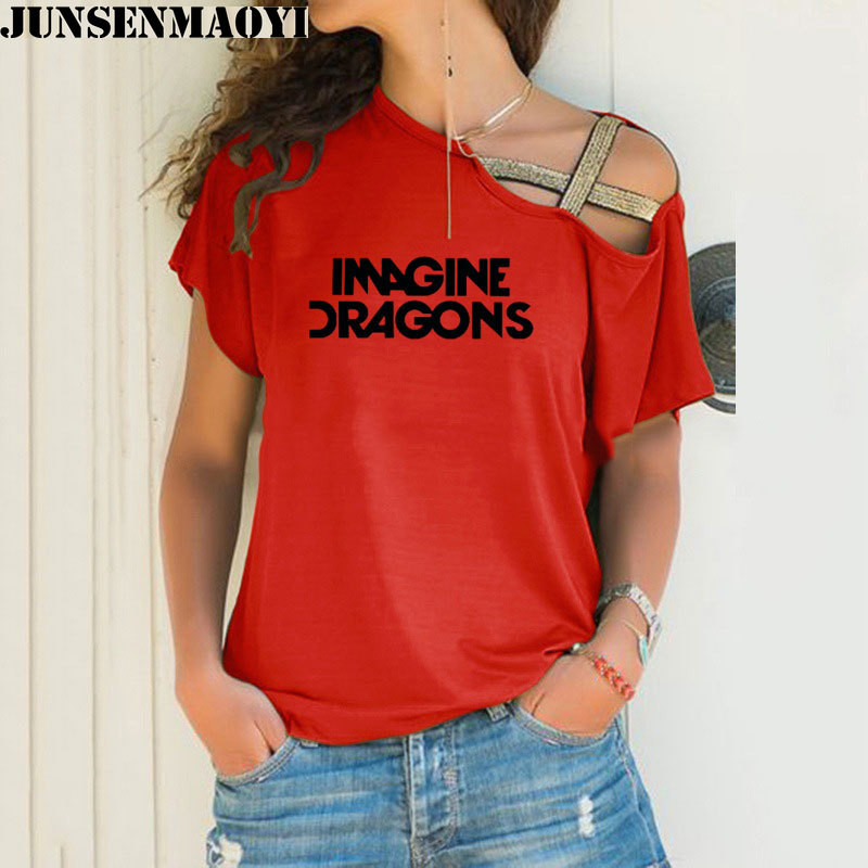 Női póló Imagine Dragons Funny Tee Top rövid ujjú női ruházati póló Irregular Skew Cross Bandage Tops