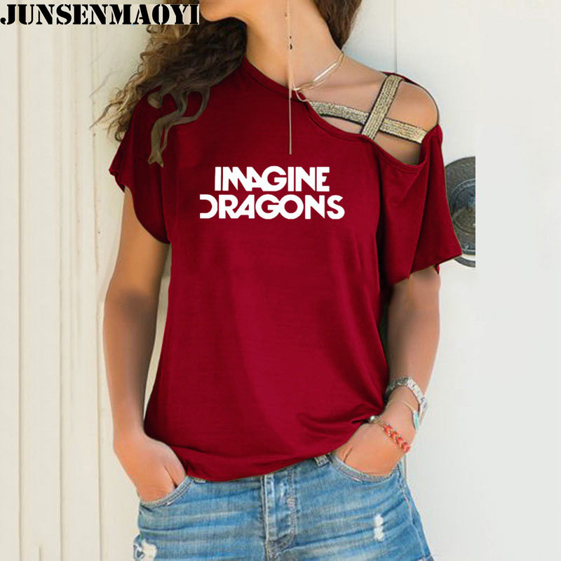 Női póló Imagine Dragons Funny Tee Top rövid ujjú női ruházati póló Irregular Skew Cross Bandage Tops