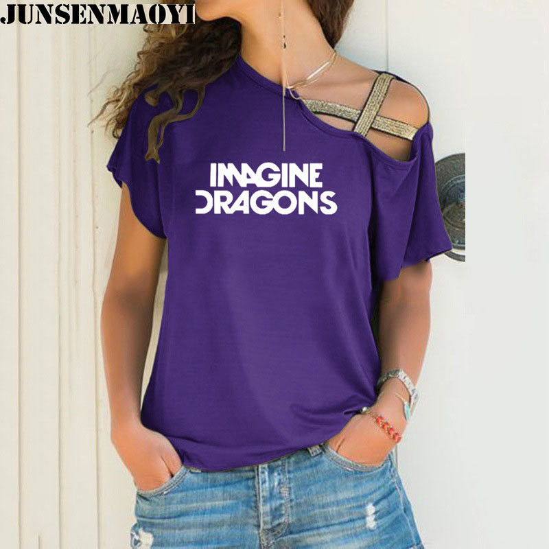 Női póló Imagine Dragons Funny Tee Top rövid ujjú női ruházati póló Irregular Skew Cross Bandage Tops