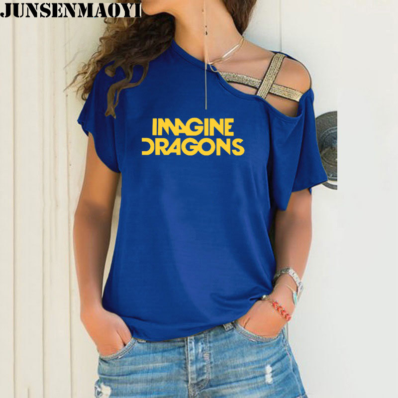 Női póló Imagine Dragons Funny Tee Top rövid ujjú női ruházati póló Irregular Skew Cross Bandage Tops