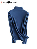 SuyaDream moteriški apatiniai marškinėliai tikro šilko mišinio ilgomis rankovėmis, 2021 m. rudens žieminiai marškinėliai su vėžliais