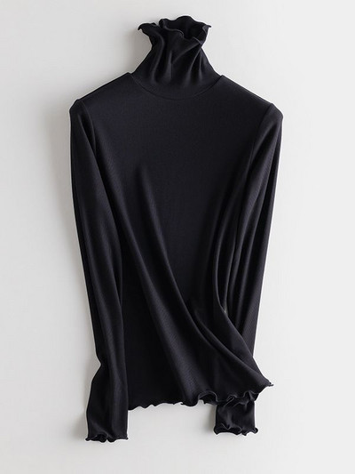 SuyaDream moteriški apatiniai marškinėliai tikro šilko mišinio ilgomis rankovėmis, 2021 m. rudens žieminiai marškinėliai su vėžliais