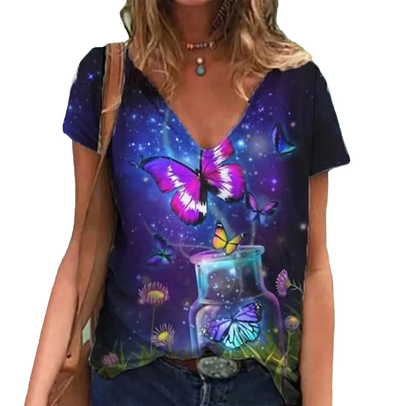 5XL Vasaros negabaritinės moteriškos laisvos marškinėliai V formos iškirpte trumpomis rankovėmis, mielos katės 3D spausdinimo marškinėliai laisvalaikio gatvių aprangos viršūnės, dydis 3XL 4XL