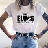 90-ųjų Harajuku marškinėliai Laisvi marškinėliai Moteriški marškinėliai Elvis Presley Print Streetwear Kasdieniai moteriški marškinėliai Camiseta Juokingi marškinėliai