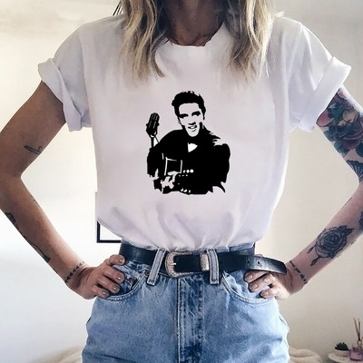 90-ųjų Harajuku marškinėliai Laisvi marškinėliai Moteriški marškinėliai Elvis Presley Print Streetwear Kasdieniai moteriški marškinėliai Camiseta Juokingi marškinėliai