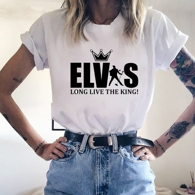 90-ųjų Harajuku marškinėliai Laisvi marškinėliai Moteriški marškinėliai Elvis Presley Print Streetwear Kasdieniai moteriški marškinėliai Camiseta Juokingi marškinėliai